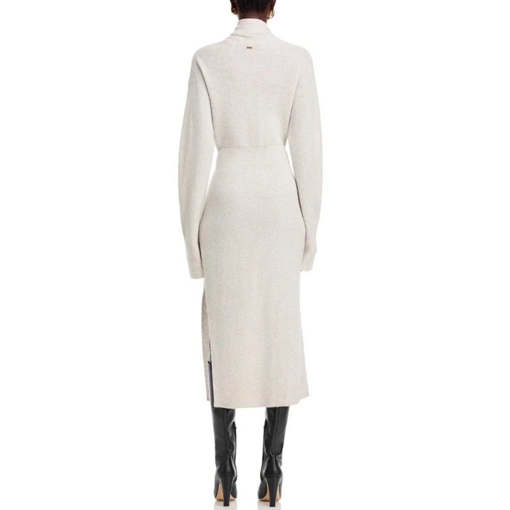 TOCCIN Liliana Sweater Dress Soft Gray Wool Cashmere Scarf Neck Midi Dress L - Picture 3 of 10